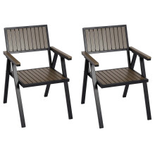 Set 2x sedie da esterno MCW-J95 alluminio aspetto legno ~ nero grigio