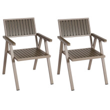 Set 2x sedie da esterno MCW-J95 alluminio aspetto legno ~ champagne grigio