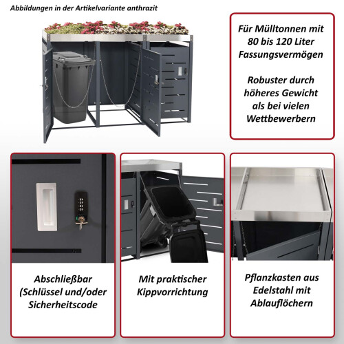 Cache-poubelle pour 3 poubelles MCW-H40b 2