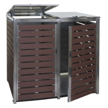 2x copribidoni box spazzatura rifiuti MCW-K14 XL 102x144x117cm acciaio inox WPC ~ marrone
