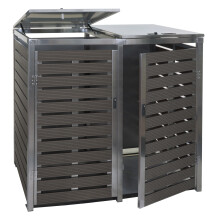 2x copribidoni box spazzatura rifiuti MCW-K14 84x134x119cm acciaio inox WPC ~ antracite
