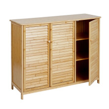 Sideboard MCW-B18, Schrank Kommode Highboard, 3 Türen Bambus 81x97x34cm