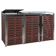 3x copribidoni box spazzatura rifiuti MCW-K14 85x200x120cm acciaio inox WPC ~ marrone
