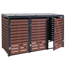 3x copribidoni box spazzatura rifiuti MCW-K14 84x205x119cm metallo WPC ~ marrone