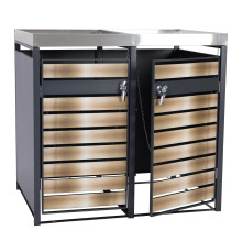 Set 2x copribidoni box spazzatura rifiuti con fioriera MCW-J81 80x132x125cm acciaio antracite ~ gold