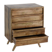Cassettiera a 5 cassetti soggiorno camera da letto MCW-L96 81x65x43cm legno di mango colore noce