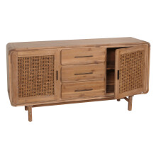 Sideboard MCW-M47, Schrank Kommode Highboard, Staufächer Schublade, Rattan Akazie Massiv-Holz gebeizt 83x160x45cm 47kg