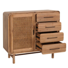 Credenza cassettiera highboard vintage MCW-M47 101x109x45cm rattan legno acacia teak