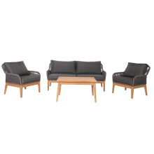 Set da giardino MCW-H56b set da salotto divano da esterno poltrona tavolo, corda intrecciaia legno acacia ~ grigio scuro