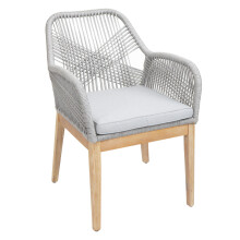 Sedia da giardino MCW-H56b, poltrona da esterno, corda intrecciata legno di acacia ~ grigio chiaro cuscini grigi