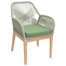 Sedia da giardino MCW-H56b, poltrona da esterno, corda intrecciata legno di acacia ~ verde cuscini verdi