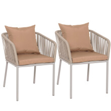 Set di 2 sedie da giardino MCW-N41, poltrona da esterno, in alluminio intreccio corda ~ grigio chiaro cuscini taupe
