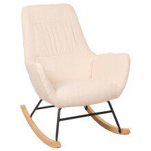 Sedia a dondolo MCW-N13, poltrona TV imbottita, legno massiccio metallo stoffa/tessuto 320g/m² ~ avorio