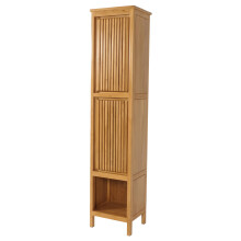Teak-Hochschrank MCW-M70, Badschrank, 2 Türen 5 Fächer, hochwertiges B-Grade-Teak (Kernholz, 20-30 Jahre) 181x41x35cm