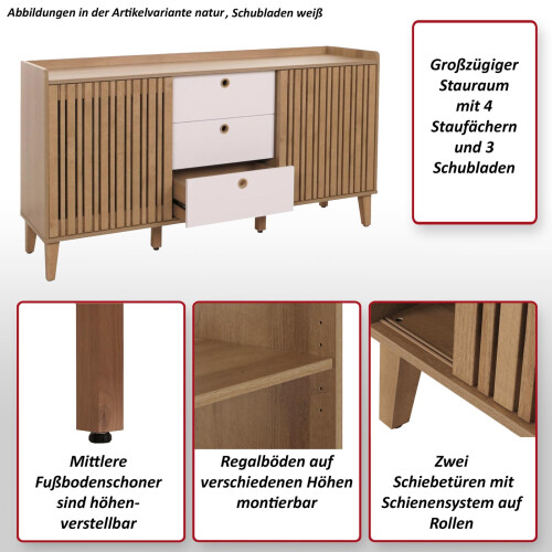 Sideboard MCW-M48, Kommode, Schiebetür Staufach, MDF 81x150x40cm 2