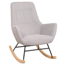 Sedia a dondolo MCW-N13, poltrona TV imbottita, legno massiccio metallo stoffa/tessuto 320g/m² ~ grigio chiaro