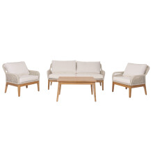 Set da giardino MCW-H56b set da salotto divano da esterno poltrona tavolo, corda intrecciaia legno acacia ~ avorio
