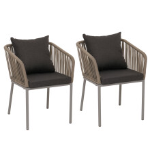 Set di 2 sedie da giardino MCW-N41, poltrona da esterno, in alluminio intreccio corda ~ grigio cuscini grigio scuro