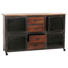 Sideboard MCW-N28, Kommode, Rollen 4 Schubladen, 3D-Struktur Industrial Retro Metall Holz 90x150x40cm