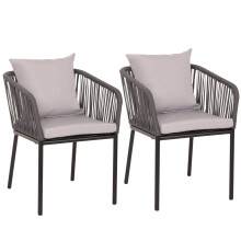 Set di 2 sedie da giardino MCW-N41, poltrona da esterno, in alluminio intreccio corda ~ antracite cuscini grigio chiaro