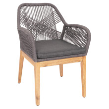 Sedia da giardino MCW-H56b, poltrona da esterno, corda intrecciata legno di acacia ~ grigio cuscini antracite
