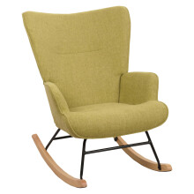 Sedia a dondolo MCW-N14, imbottita poltrona TV, legno massiccio metallo stoffa/tessuto 320g/m² ~ verde