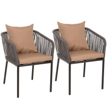 Set di 2 sedie da giardino MCW-N41, poltrona da esterno, in alluminio intreccio corda ~ antracite cuscini taupe