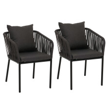 Set di 2 sedie da giardino MCW-N41, poltrona da esterno, in alluminio intreccio corda ~ antracite cuscini grigio scuro