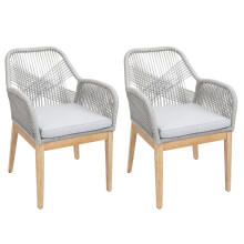 Set di 2 sedie da giardino MCW-H56b, poltrona da esterno, corda intrecciata legno di acacia ~ grigio cuscini grigi