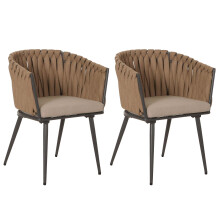 Set 2 sedie giardino in alluminio MCW-N38, sedie esterno con braccioli, intreccio corda ~ beige cuscino marrone chiaro