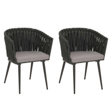 Set 2 sedie giardino in alluminio MCW-N38, sedie esterno con braccioli, intreccio corda ~ antracite cuscino grigio