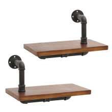 Set 2 mensole da parete MCW-N29, scaffale sospeso libreria, industriale struttura 3D acciaio legno 29x45x25cm ~ marrone