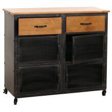 Cassettiera credenza MCW-N28, con ruote 2 cassetti, 3D industriale retrò metallo legno 90x100x40cm ~ nero, naturale