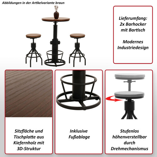 Set table de bar + 2x tabourets de bar MCW-N17 2