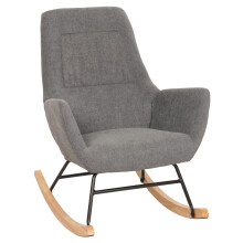 Sedia a dondolo MCW-N13, poltrona TV imbottita, legno massiccio metallo stoffa/tessuto 320g/m² ~ grigio scuro