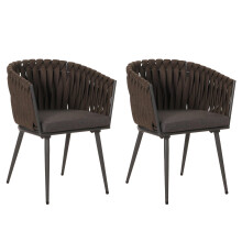 Set 2 sedie giardino in alluminio MCW-N38, sedie esterno con braccioli, intreccio corda ~ marrone cuscino grigio scuro