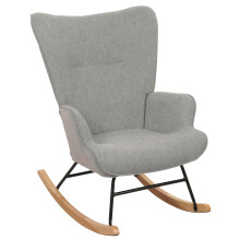 Sedia a dondolo MCW-N14, imbottita poltrona TV, legno massiccio metallo stoffa/tessuto 320g/m² ~ grigio verde