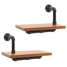Set 2 mensole da parete MCW-N29, scaffale sospeso libreria, industriale struttura 3D acciaio legno 29x45x25cm ~ naturale