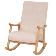Sedia a dondolo MCW-K10, poltrona relax, legno FSC stoffa/tessuto ciniglia (465g/m²) ~ avorio, struttura naturale