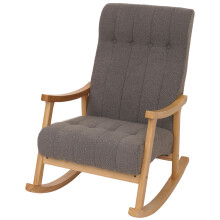 Sedia a dondolo MCW-K10, poltrona relax, legno FSC stoffa/tessuto bouclé (450g/m²) ~ grigio scuro, struttura naturale