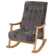 Sedia a dondolo MCW-K10, poltrona relax, legno FSC stoffa/tessuto ciniglia (465g/m²) ~ grigio scuro, struttura naturale