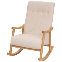 Sedia a dondolo MCW-K10, poltrona relax, legno FSC stoffa/tessuto bouclé (450g/m²) ~ avorio, struttura naturale