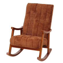 Sedia a dondolo MCW-K10, poltrona relax, legno FSC stoffa/tessuto ciniglia (465g/m²) ~ terracotta, color noce