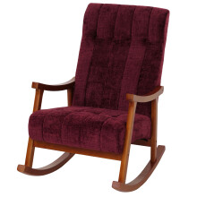 Sedia a dondolo MCW-K10, poltrona relax, legno FSC stoffa/tessuto ciniglia (465g/m²) ~ bordeaux, color noce