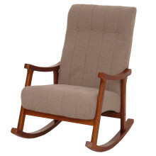Sedia a dondolo MCW-K10, poltrona relax, legno FSC stoffa/tessuto bouclé (450g/m²) ~ taupe, color noce