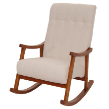 Sedia a dondolo MCW-K10, poltrona relax, legno FSC stoffa/tessuto bouclé (450g/m²) ~ beige, color noce