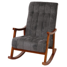 Sedia a dondolo MCW-K10, poltrona relax, legno FSC stoffa/tessuto ciniglia (465g/m²) ~ grigio scuro, color noce