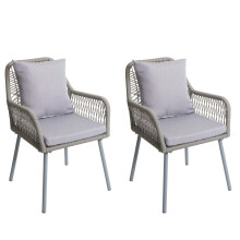 Set 2 sedie da giardino MCW-O12, da esterno alluminio intrecciato a corda Rope ~ grigio chiaro, cuscini grigio chiaro