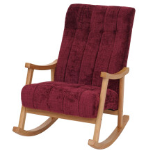 Sedia a dondolo MCW-K10, poltrona relax, legno FSC stoffa/tessuto ciniglia (465g/m²) ~ bordeaux, struttura naturale