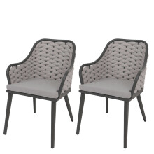 Set 2 sedie da giardino MCW-O16, esterno, Olefin (200 g/m²) intreccio corda alluminio ~ grigio cuscino grigio chiaro